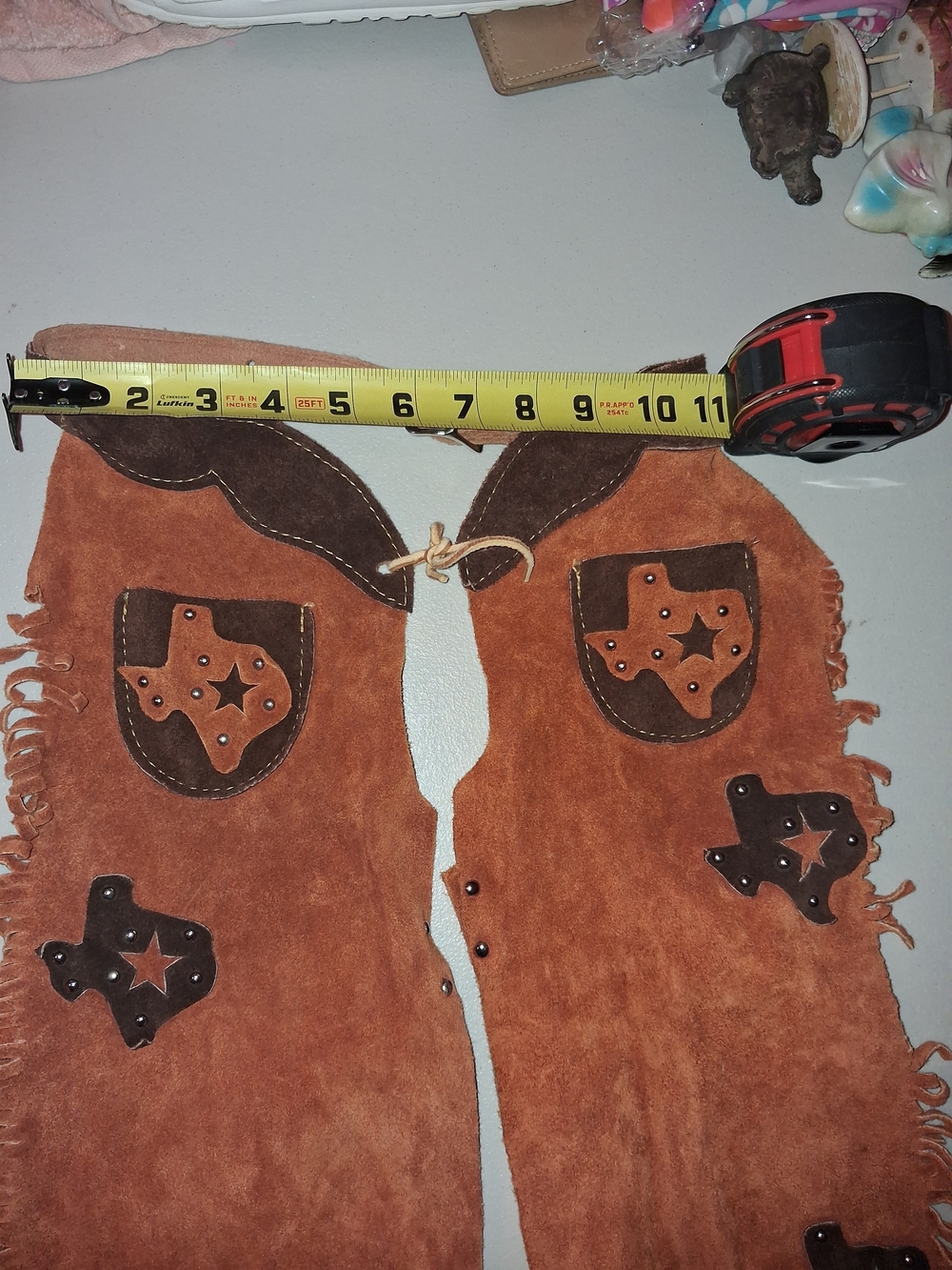 Suede Fringed Western Chaps with Texas Star Appliqués - Picture 3 of 5